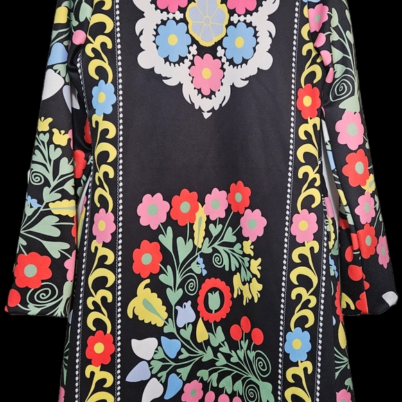 Retro FLORAL Jacket Sz S Vintage 1970s Style Black Yellow Orange Pink Green Blue - Picture 5 of 9